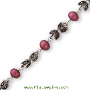 Sterling Silver Red Cultured Pearl & Marcasite Butterflies Bracelet