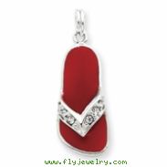 Sterling Silver Red Enameled CZ Flip Flop Charm