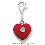 Sterling Silver Red Enameled CZ Heart Charm