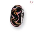 Sterling Silver Reflections Black/Pink Hand-blown Glass Bead