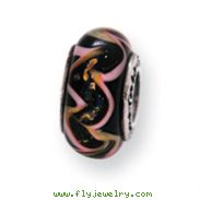 Sterling Silver Reflections Black/Pink Hand-blown Glass Bead