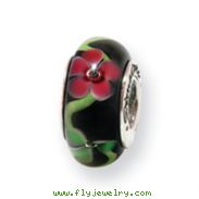 Sterling Silver Reflections Black/Red Hand-blown Glass Bead