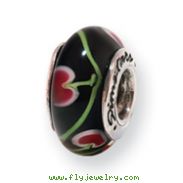 Sterling Silver Reflections Black/Red Hand-blown Glass Bead