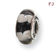 Sterling Silver Reflections Black/White Hand-blown Glass Bead