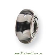 Sterling Silver Reflections Black/White Hand-blown Glass Bead