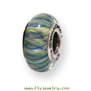 Sterling Silver Reflections Blue/Green Hand-blown Glass Bead