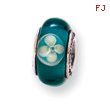 Sterling Silver Reflections Blueish Green Floral Hand-blown Glass Bead