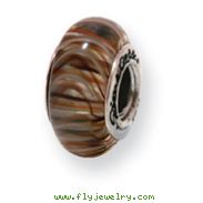 Sterling Silver Reflections Brown Hand-blown Glass Bead