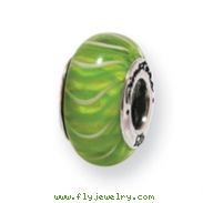 Sterling Silver Reflections Green Hand-blown Glass Bead