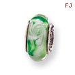 Sterling Silver Reflections Green/White Hand-blown Glass Bead