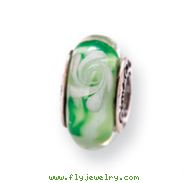 Sterling Silver Reflections Green/White Hand-blown Glass Bead