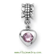 Sterling Silver Reflections Pink Cubic Zirconia Heart Dangle Bead