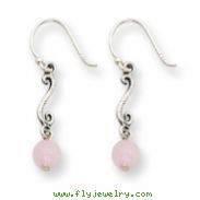 Sterling Silver Rose Quartz Antiqued Fancy Dangle Earrings