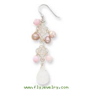 Sterling Silver Rose Quartz, Pink Agate, Freshwater Cultured Pearl Earrings