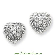 Sterling Silver Round CZ Heart Post Earrings