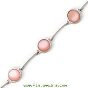 Sterling Silver Round Pink Mother Of Pearl & Solid Bar Bracelet