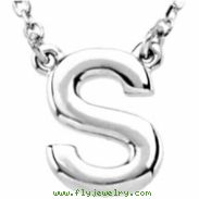 Sterling Silver S 16" Polished BLOCK INITIAL NECKLACE