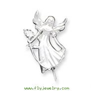 Sterling Silver Satin Diamond Cut Angel With Flower Pendant & Pin