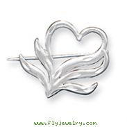 Sterling Silver Satin Finish Diamond Cut Heart Pin