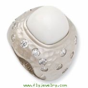 Sterling Silver Satin Simulated White Agate & CZ Ring