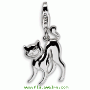 Sterling Silver Scary Cat With Lobster Clasp Charm