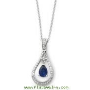 Sterling Silver September Created Sapphire Never Forget Tear 18" Necklace
