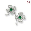 Sterling Silver Simulated Emerald CZ Clover Post Earrings