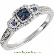 Sterling Silver SIZE 07.00 BLUE SAPPHIRE & DIAMOND Polished NONE