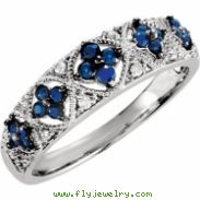 Sterling Silver SIZE 07.00 BLUE SAPPHIRE & DIAMOND Polished NONE