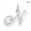 Sterling Silver Small Fancy Script Initial N Charm