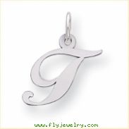 Sterling Silver Small Fancy Script Initial T Charm