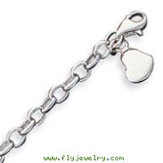 Sterling Silver Small Oval Rolo With Solid Heart Bracelet