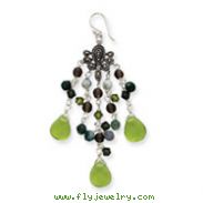 Sterling Silver Smokey Quartz, Jasper, Green Crystal Marcasite Earrings