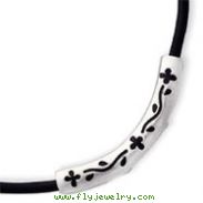 Sterling Silver Solid Satin Slide On Black Rubber Cord Necklace