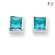 Sterling Silver Squared Light Blue CZ Earrings