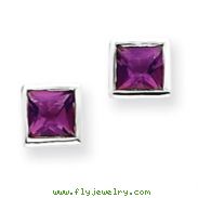 Sterling Silver Squared Purple CZ Earrings