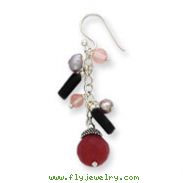 Sterling Silver Strawberry, Cherry Quartz, Hemitite, Freshwater Cultured Gray Pearl Earrings