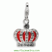 Sterling Silver Swarovski Crystal & Red Enamel Crown With Lobster Charm