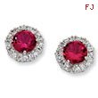 Sterling Silver Synthetic Ruby & Cubic Zirconia Post Earrings