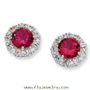 Sterling Silver Synthetic Ruby & Cubic Zirconia Post Earrings