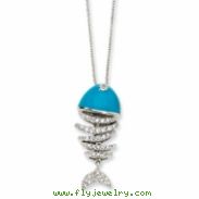 Sterling Silver Turquoise Enameled CZ Fish 18in Necklace chain