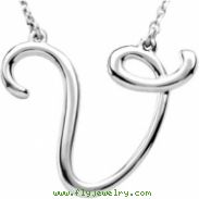 Sterling Silver V 16" Polished SCRIPT INITIAL NECKLACE