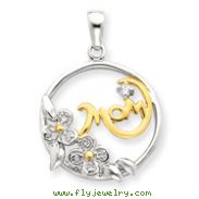 Sterling Silver Vermeil CZ Mom Pendant