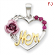 Sterling Silver Vermeil Pink Flower & CZ Mom Pendant