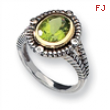 Sterling Silver w/14k Antiqued Diamond & Peridot Ring