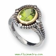 Sterling Silver w/14k Antiqued Diamond & Peridot Ring