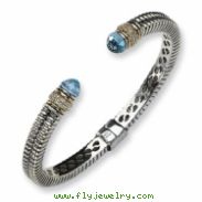 Sterling Silver w/14k Antiqued Diamond/Blue Topaz Hinged Bracelet