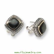 Sterling Silver w/14k Black Mother of Pearl Antiqued Post Earrings