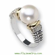 Sterling Silver w/14k Diamond & FW Cultured Pearl Ring