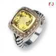 Sterling Silver w/14k Diamond & Lemon Quartz Ring